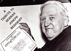Herman Joseph Berghoff holding Chicago's first ever liquor license in 1933.