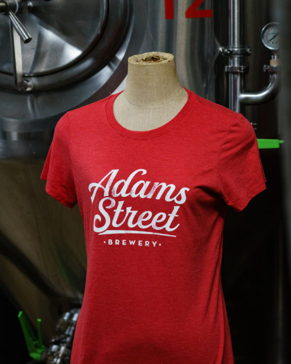 Womens red adams street brewery tee